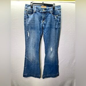 Seven7 Distressed Sexy Flare Jeans Womens 32 Plus Size Blue Denim Stretch 2555